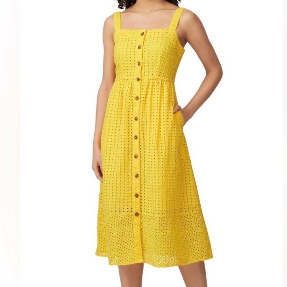 J. Crew Coletta Eyelet Cotton Broderie Midi Dress Yellow Button Plus Size 22